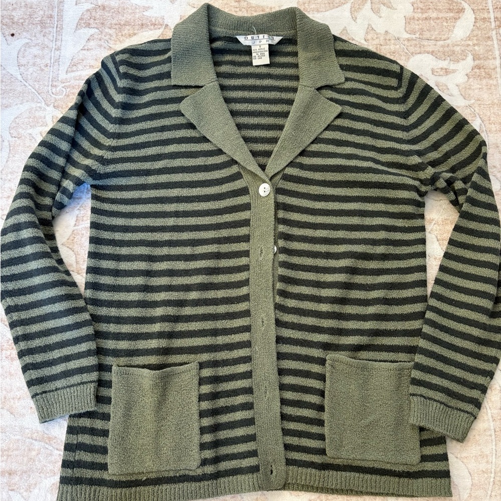 Vintage Green Striped Cardigan Size Small Button Down